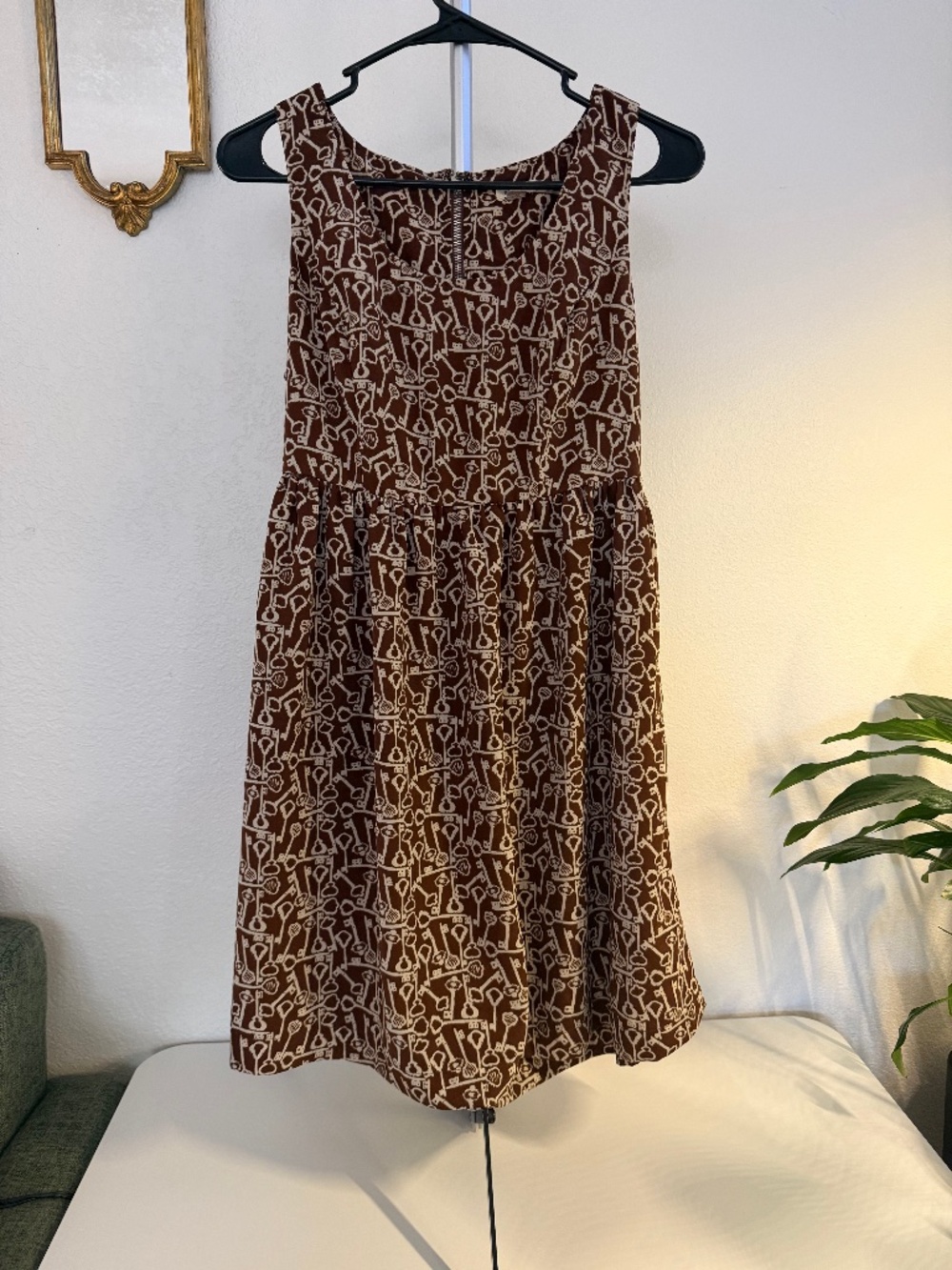 Fossil Sleeveless Key Pattern Scoop Neck Mini Dress Size Medium Fit and Flare